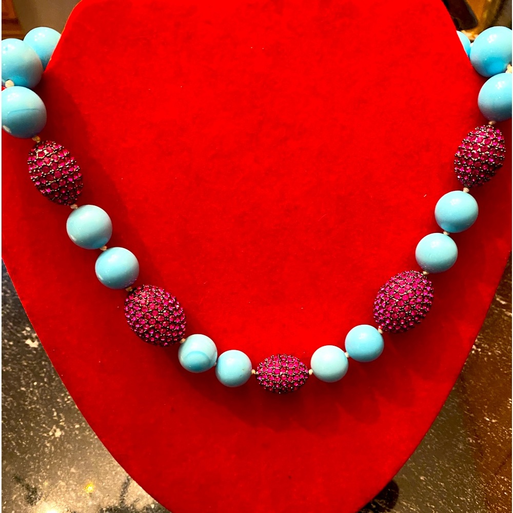 Turquoise and pink bead necklace